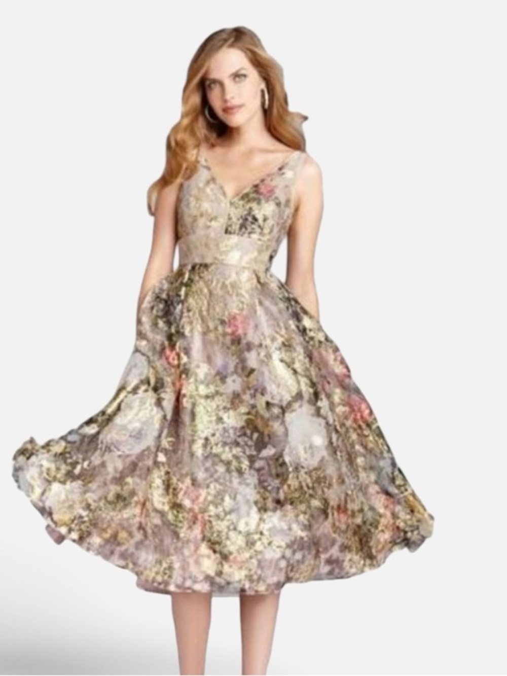 Teri Jon Rickie freeman Metallic Floral
Coquette V-Neck Midi Dress size 12.